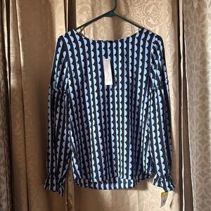 Ann Taylor Blue and Black Patterned Blouse